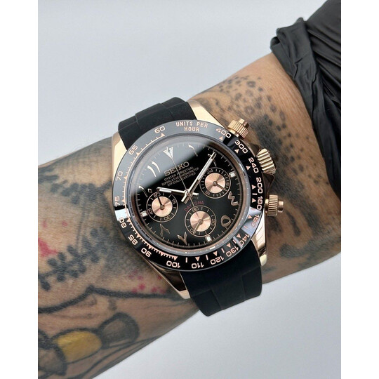 Custom Seiko Mod • Black Rose Arabic Daytona Quartz Chronograph • 39.5mm